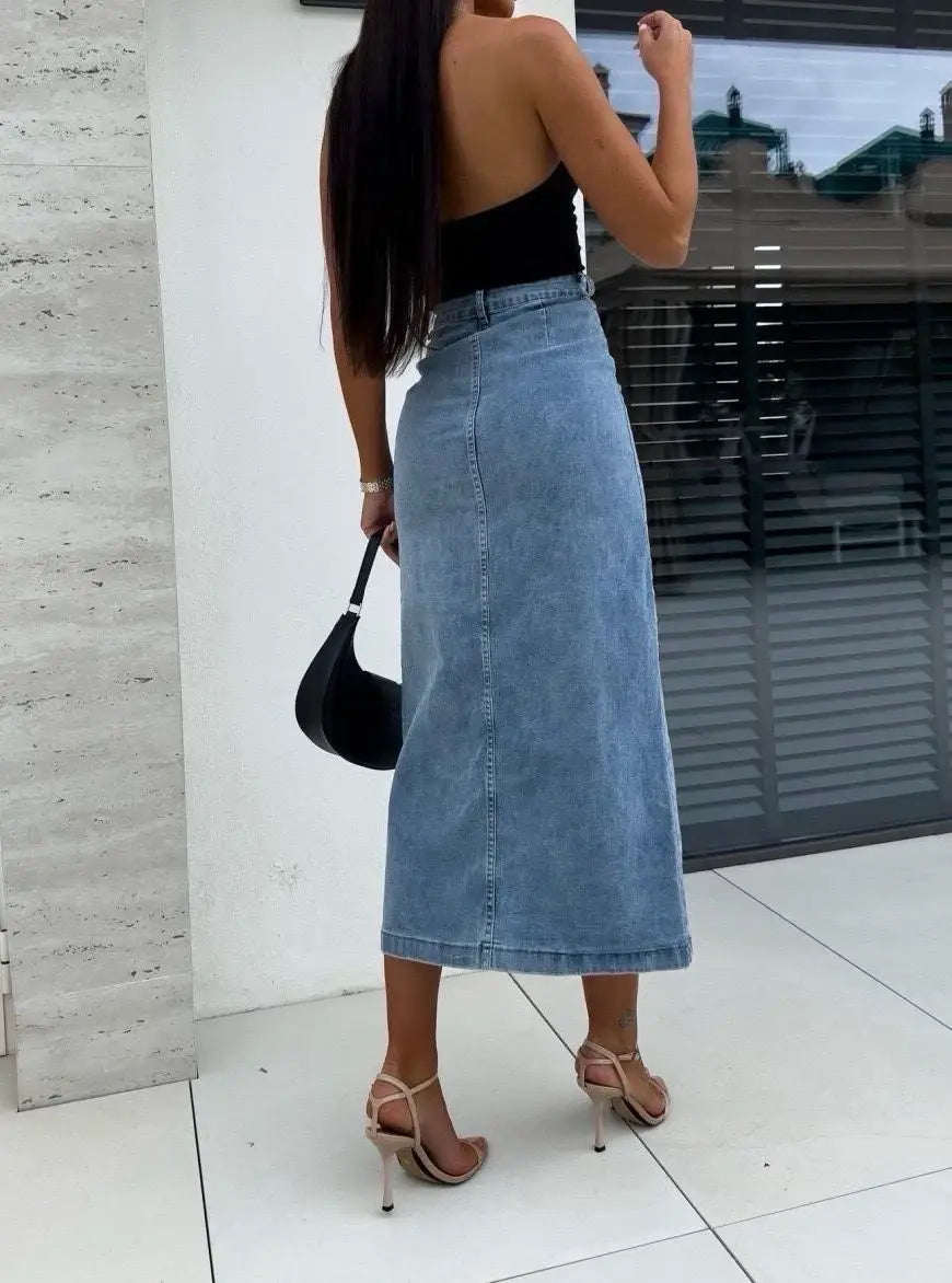 Jupe longue en denim avec boutons