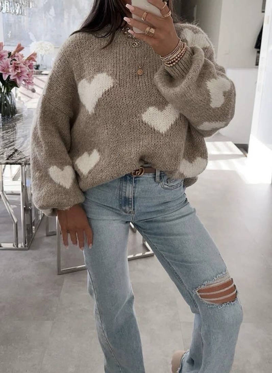Pull en maille en laine motif coeur - 1073