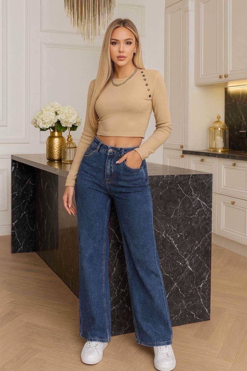 Jean Wide Leg Taille Haute – Stretch