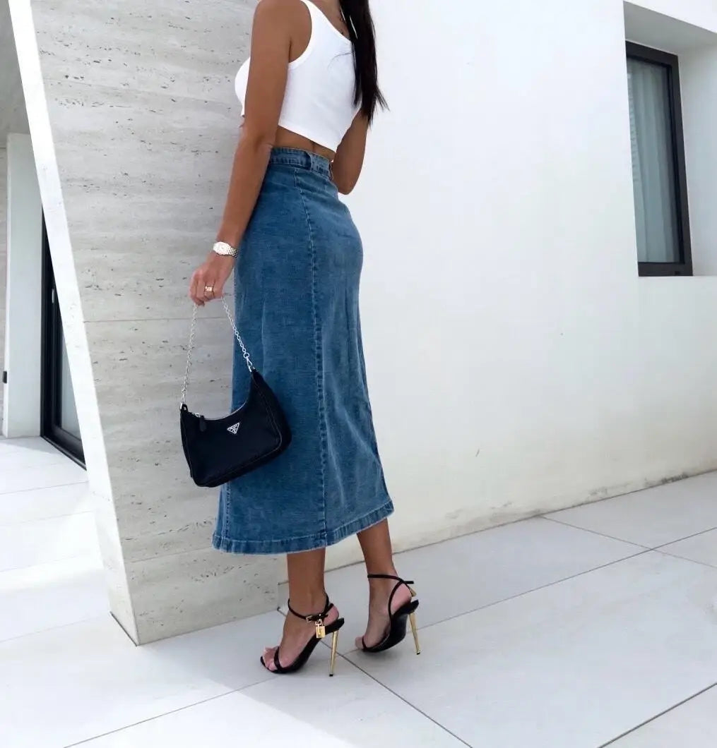Jupe longue en denim avec boutons