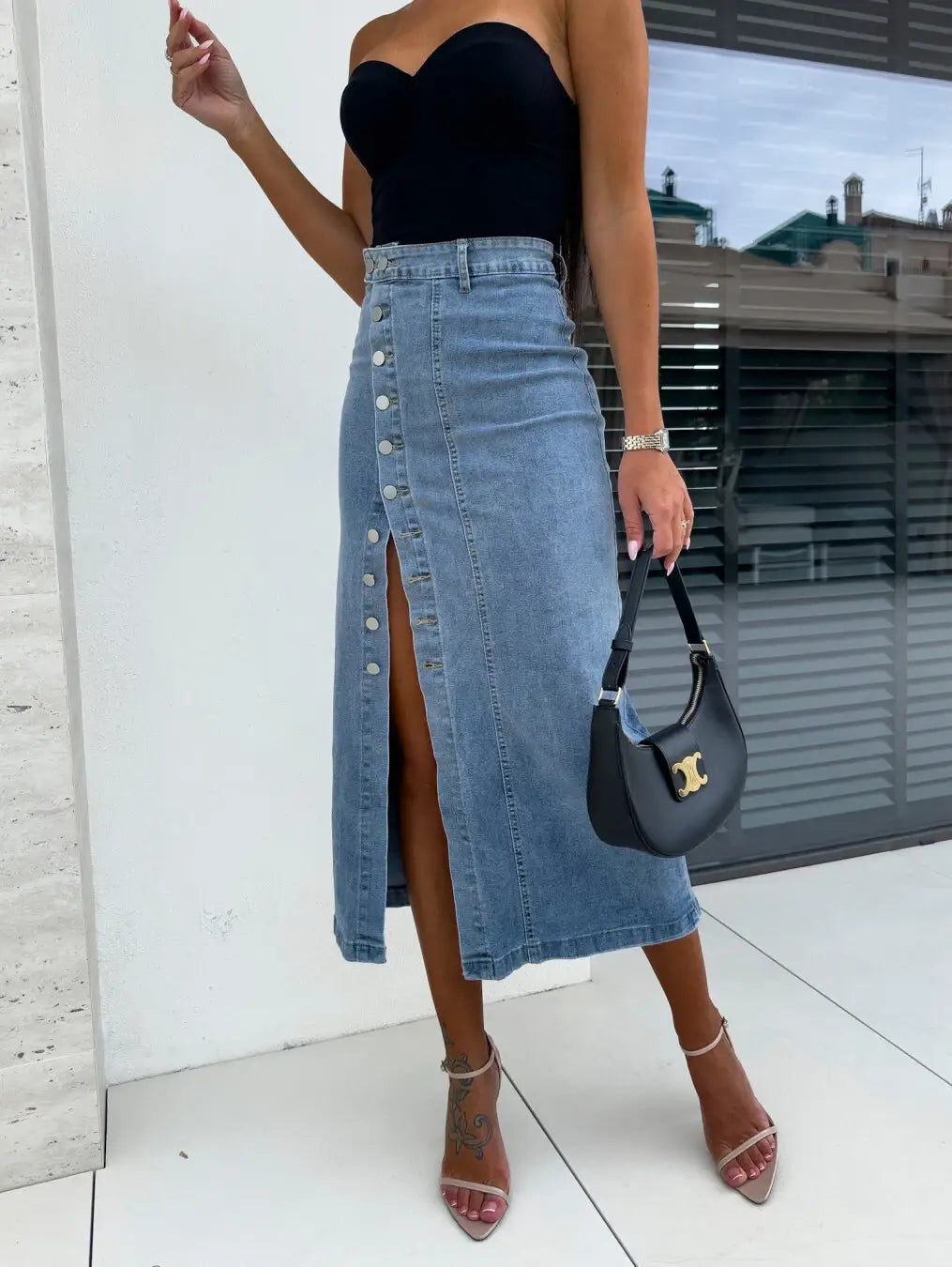 Jupe longue en denim avec boutons
